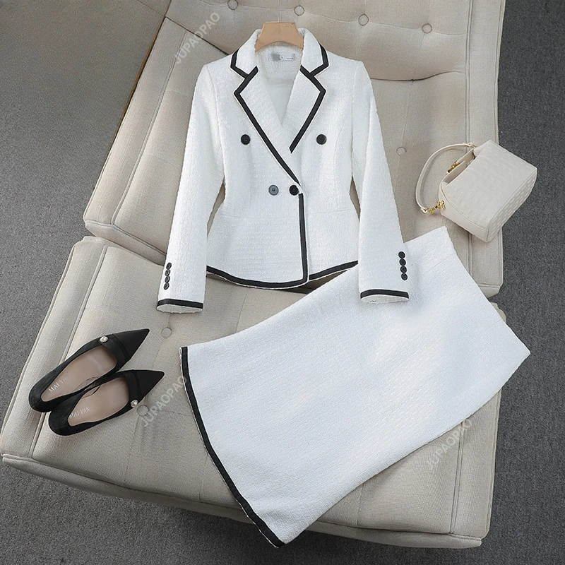 

Luxury Women's Skirt Suits Celebrity Little Fragrance Suits Temperament Slim Skinny Occupational Suit Blazer Sets Fishtail Skirt