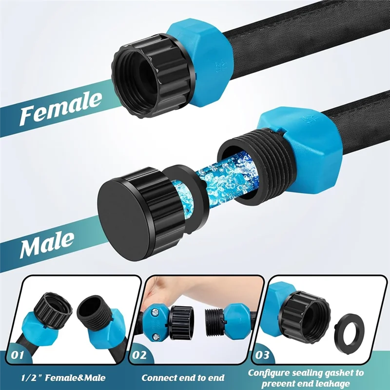 VELIF-For Garden Hose For Drip Irrigation System-2 PCS, Soaker Hose 100Ft(50Ftx  2), Leakproof Design Saves 80% Water