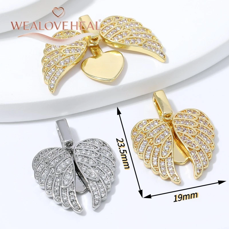 anhänger schmuckherstellung, 18K vergoldeter Messing-Anhänger mit Engelsflügeln und Herz für DIY-Schmuckherstellung, mikropavé-besetzter CZ-Flügel-Anhänger, DIY-Halskettenzubehör – Detail 16