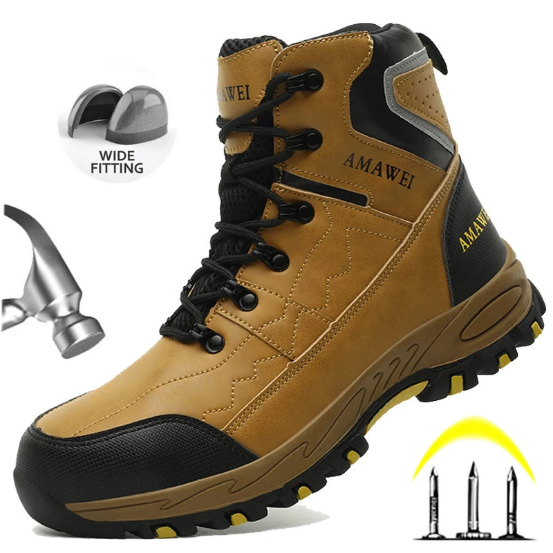 Mens Safety Work Boots Steel Toe Shoes Anti-puncture Anti-static Protective Boots Indestructible Non Slip Boots Waterproof Boots