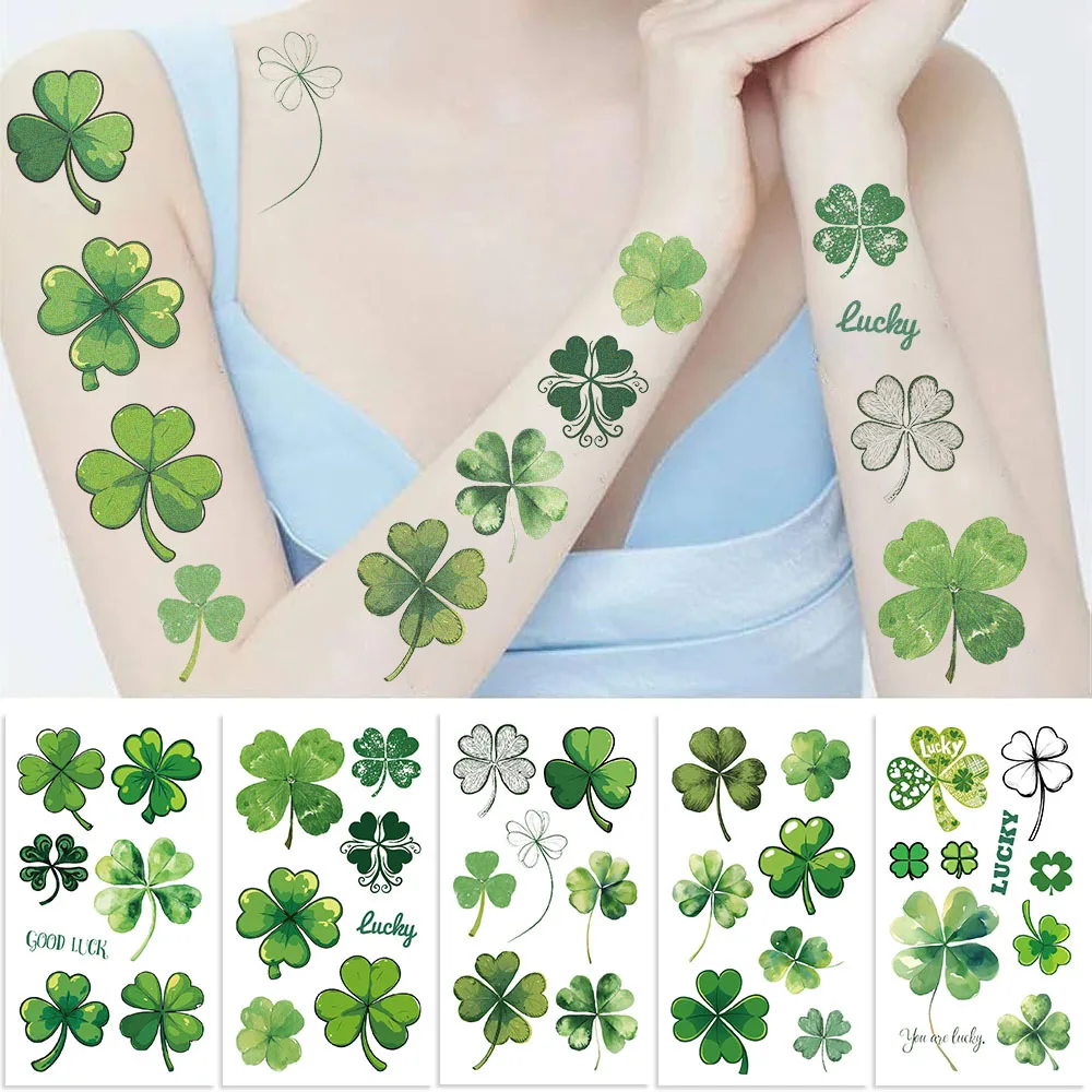 10Pc St. Patrick's Day Theme Lucky Shamrock Temporary Face Body Tattoo Stickers for Irish Festival National Day Party Decoration