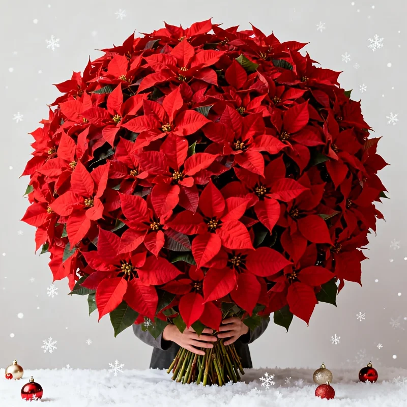 قطعتان من باقة عيد الميلاد الاصطناعية مع البونسيتة الحمراء والأوراق الخضراء ديكور داخلي وخارجي واقعي لحفلات الزفاف وعيد الميلاد #2