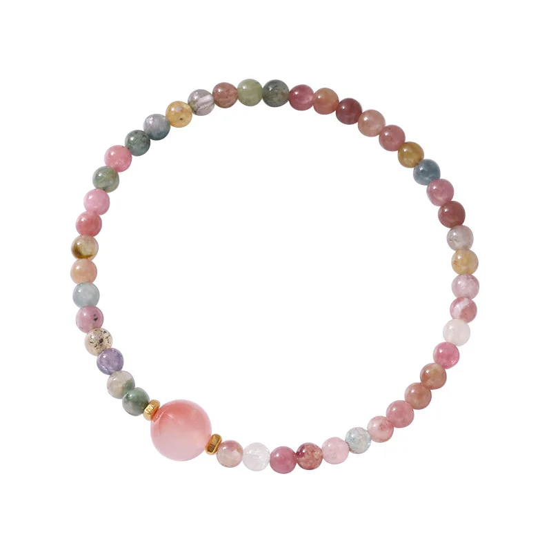 

Natural Tourmaline Mini Round Beads Bracelets With 925Silver Colourful GemStone Bracelets For Women Gift