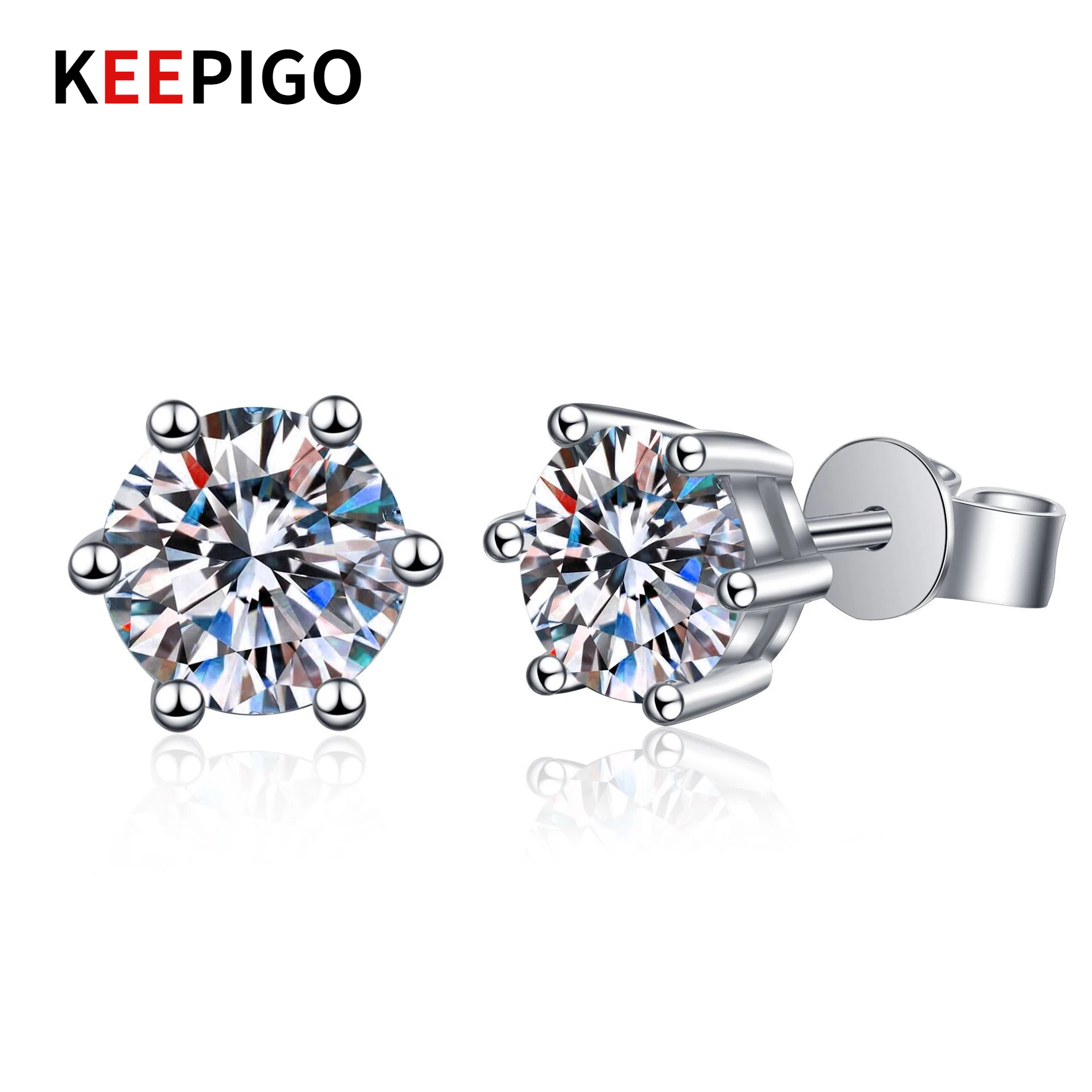 

KEEPIGO S925 Sterling Silver Six-Claw D Color Moissanite Stud Earrings For Women Wedding Fine Jewelry Gift RA001