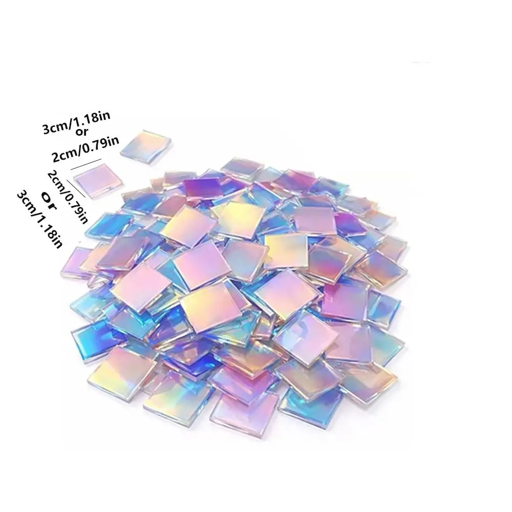 50 Stück Regenbogenfarbene, strahlende Acrylplatten, quadratisch, Mini-Mosaik aus schillerndem Acryl, einfach zu kleben, holografisches Acryl, DIY-Werbung