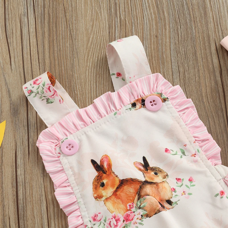 

Adorable Infant Floral Print Sleeveless Romper Baby Girl Summer Jumpsuit Toddler Ruffles Easter Suspender Outfit