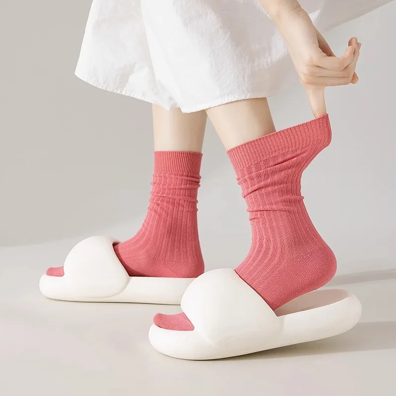 1 пара осенне-зимних женских хлопковых носков в вертикальную полоску, мягкие удобные впитывающие пот дышащие всесезонные повседневные носки