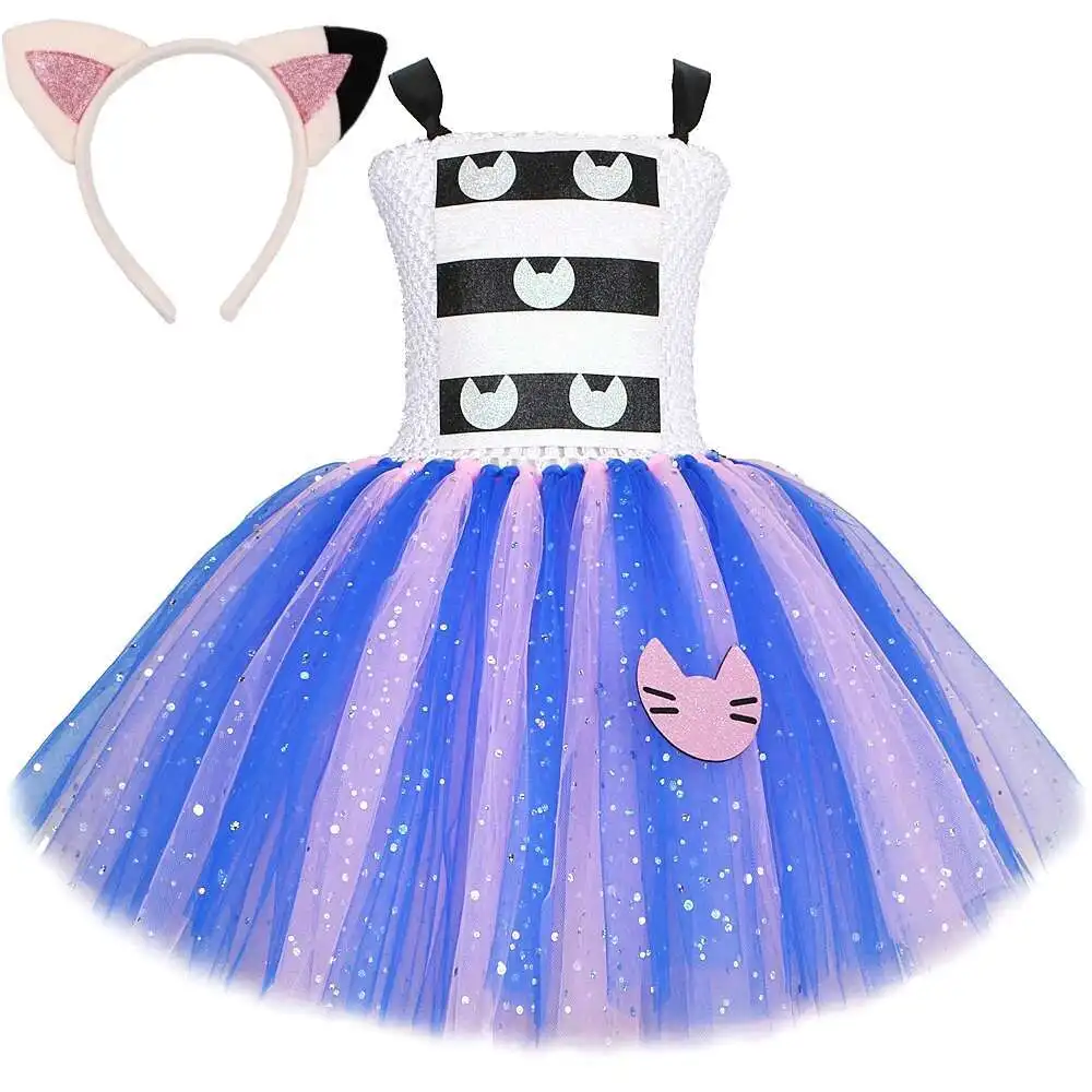 

Sparkling Gabby Cats Costumes for Baby Girls Cartoon Kitty Birthday Dresses for Kids Halloween Outfit Children Animal Clothes