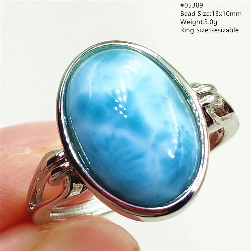 Natural Blue Larimar Oval Adjustable Ring Jewelry Water Pattern Real Larimar For Women Men Healing Fashion Stone AAAAAA