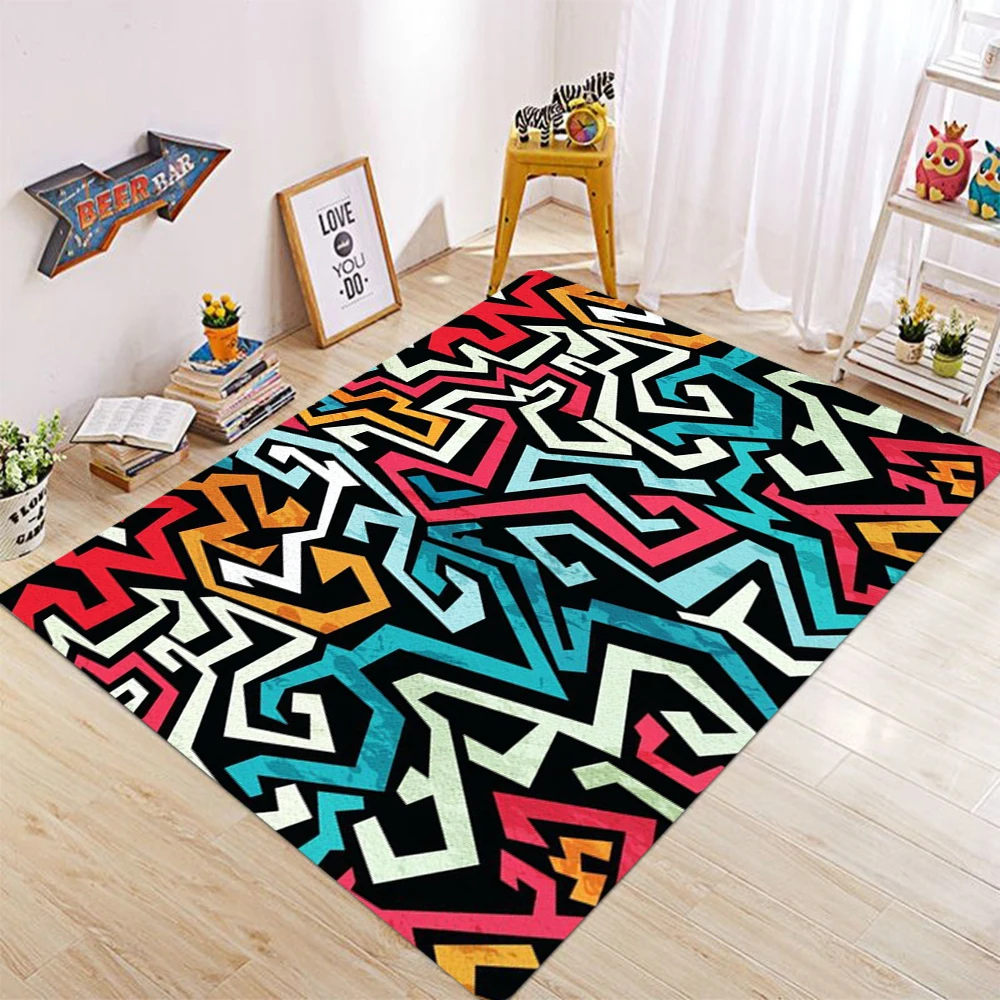 Bold Geometric Tribal Triangle Area Rug for Living Room Bedroom Modern Retro Home Decor Floor Carpet Non Slip Washable Durable