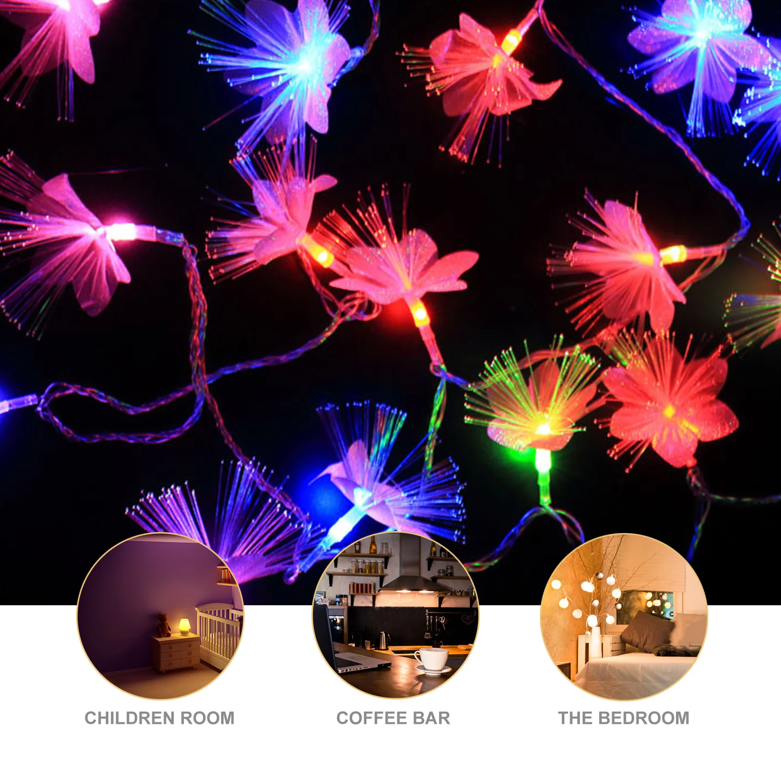 

1Set Fiber Optic String Lights 1.5m 10 LED Flower Shape Decorative Bedroom Festival Patio Saving Lamps