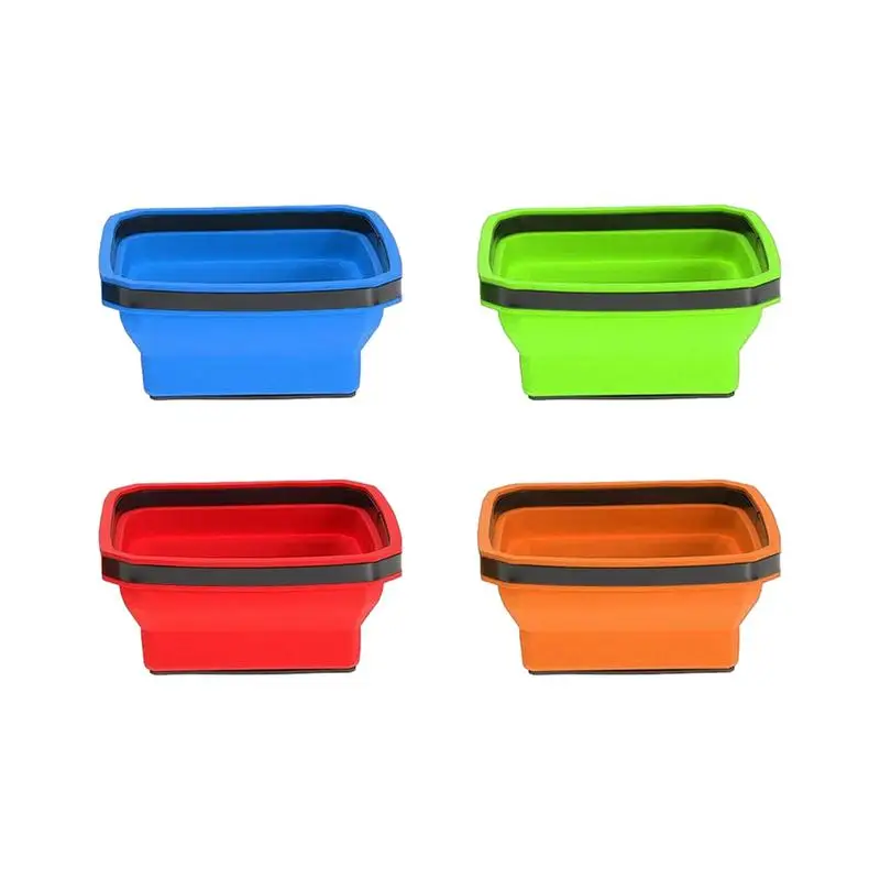 Foldable Silicone Magnetic Tool Tray  Portable Square Mechanic Tool Organizer Collapsible Magnetic Parts Tray Automobiles