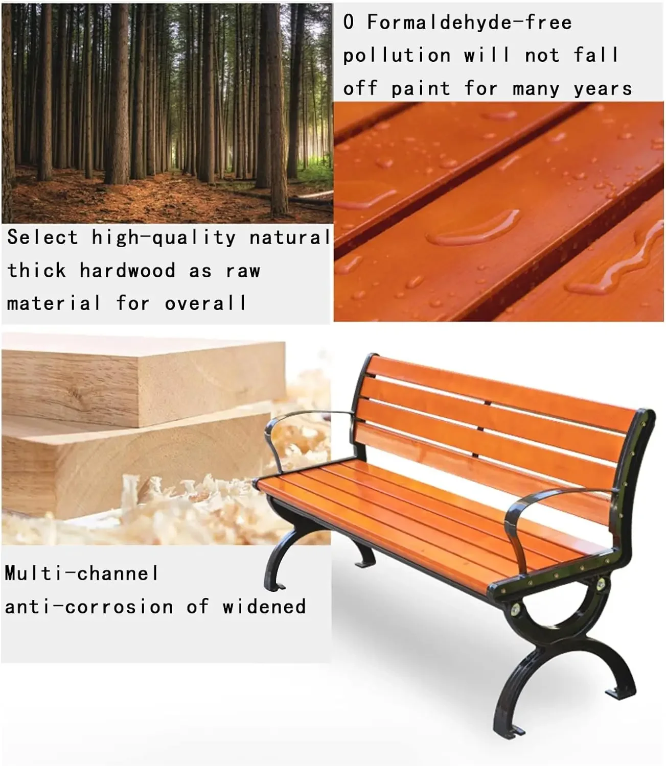 Outdoor Benches Cast Aluminum Preservative Wood 67IN(170CM) Patio Garden Bench Perfect for Backyard, Lawn, Porch, Path