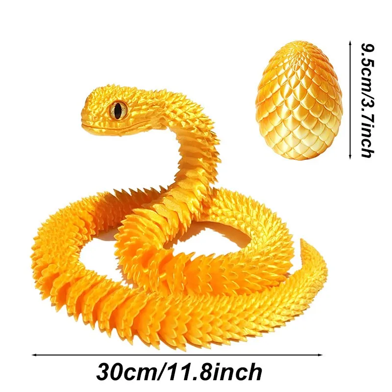 3D Printed Snake With Egg Flexible Joints Rotatable Stereoscopic Surprise Christmas Gift Model Figurine Desktop Home Decor