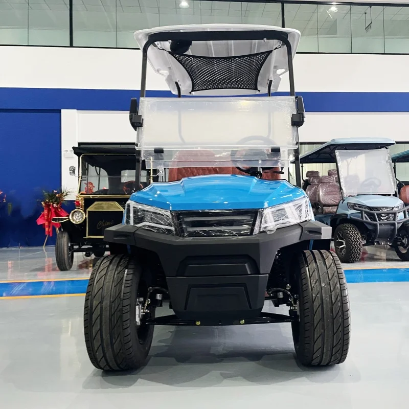 

Manufacturer Customized Golf Cart 4 Seater Electric Golf Cart Brown Upholstered Seat Off-Road Tires Golf Bag Straps And Basket