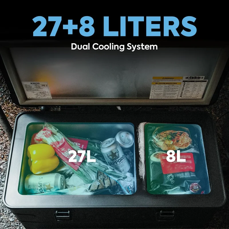 ICECO APL35 Dual Zone Portable Fridge Freezer, 37 Quart 12V Car Refrigerator with Secop Nano Compressor, Aluminum Electric