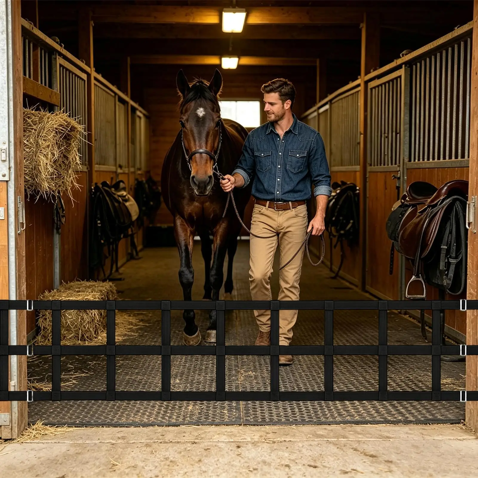 Horse Stall Guard With Adjustable Straps Protective 9.8x1.6ft Breeding Farm Stall Guard For Indoor Outdoor Barn Ranch Farm