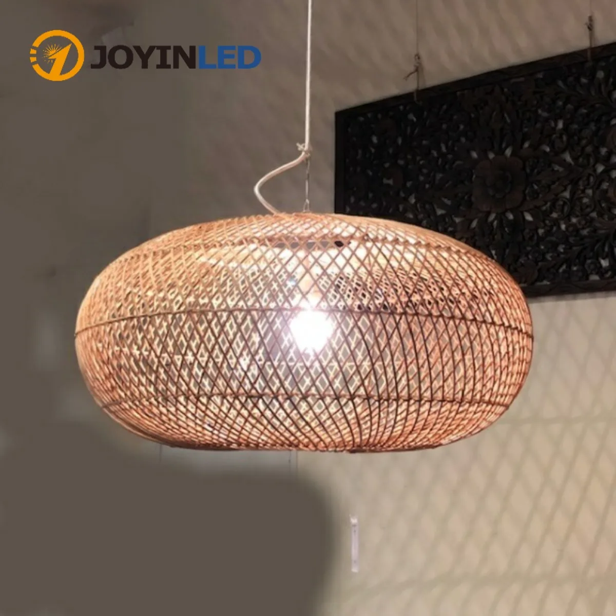 

JOYINLED Rattan Pendant Light, 40cm Eco-friendly Rattan Wicker Chandelier E27 Industrial Ceiling Light for Foyer Porch Cafe Lamp