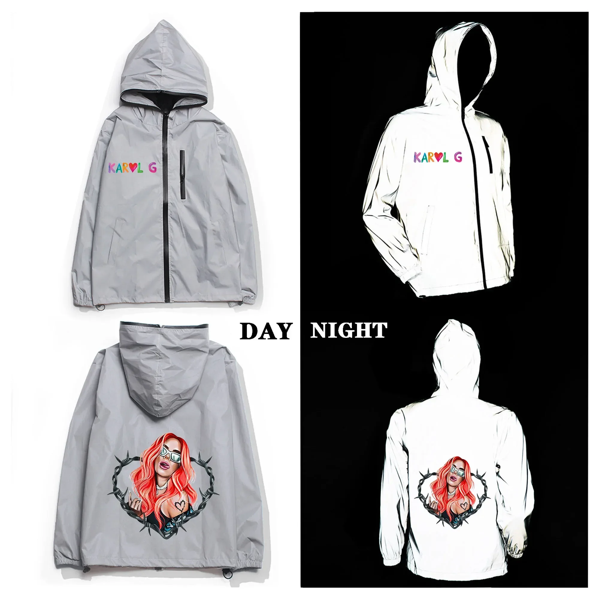 

MaNana Sera Bonito Reflective Jacket Mens Womens Karol G Coat Hooded Windbreaker Run Pocket Jackets Cycling Zipper Custom Hoodie