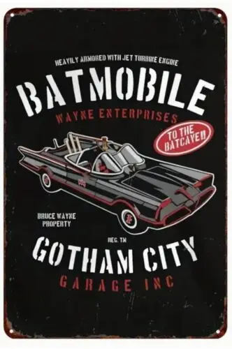 Batmobile Gotham Garage Dekoratives Metallschild – 8x12 (20 cm x 30 cm) Eisenplatte-Aluminium