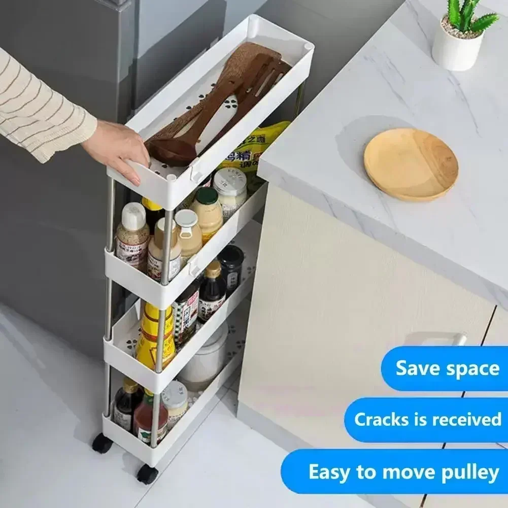 2025 Storage Cart Trolley Rack - Kitchen Bedroom Bathroom Rolling Vertical Shelf Kitchen Spice Organizer 3/4 Layer