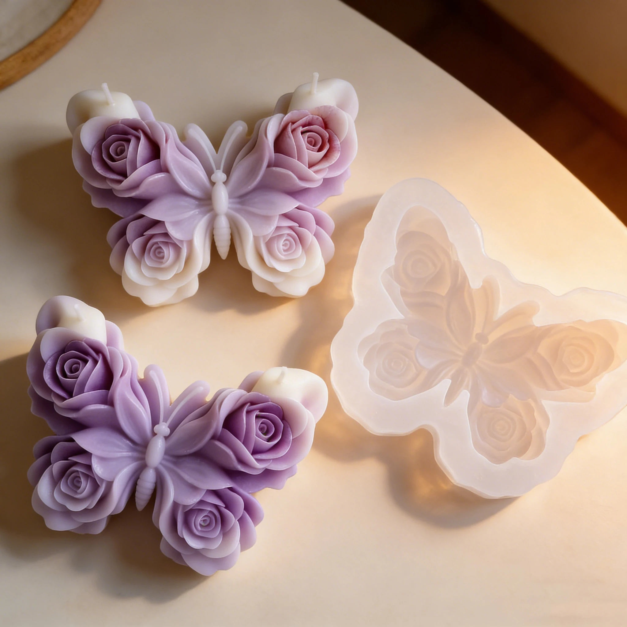 Molde de Silicona 3D con Forma de Mariposa y Flor para Velas, Jabones, Yeso, Cera, Manualidades, Decoración del Hogar, Regalo