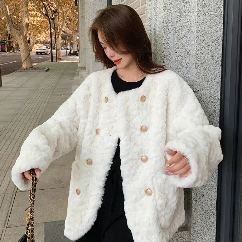 Autumn Winter Xiaoxiangfeng Lamb Wool New Popular Item Parkas High-end Sensation Women's Clothing Cotton Stuffed Plush Y2K Coats