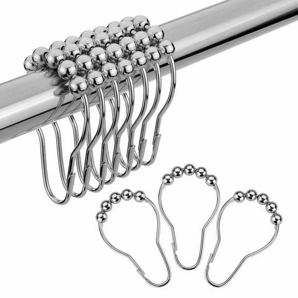 Durable Household Shower Curtain Hooks Rings Rust-Resistant Shower Curtain Rings Hooks Clasp Drapery Bathroom Home Use Clips