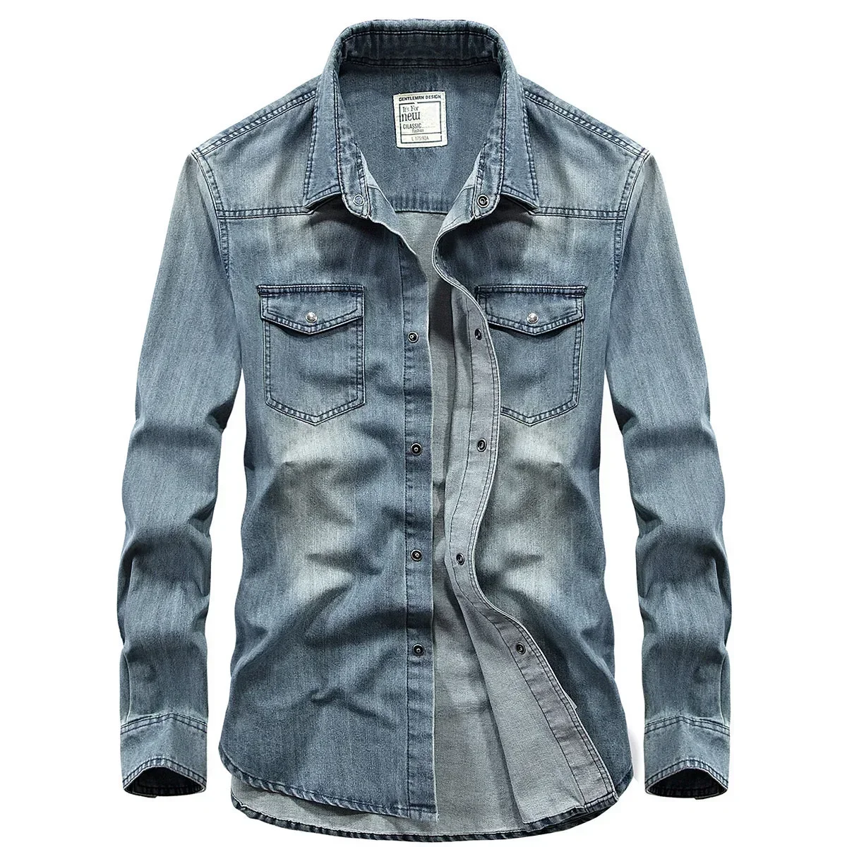 2026 Spring Men's Denim Jeans Shirts Long Sleeve 100% Cotton Single-Breasted Shirts Handsome Hombre Casual Jean Shirt Tops Men