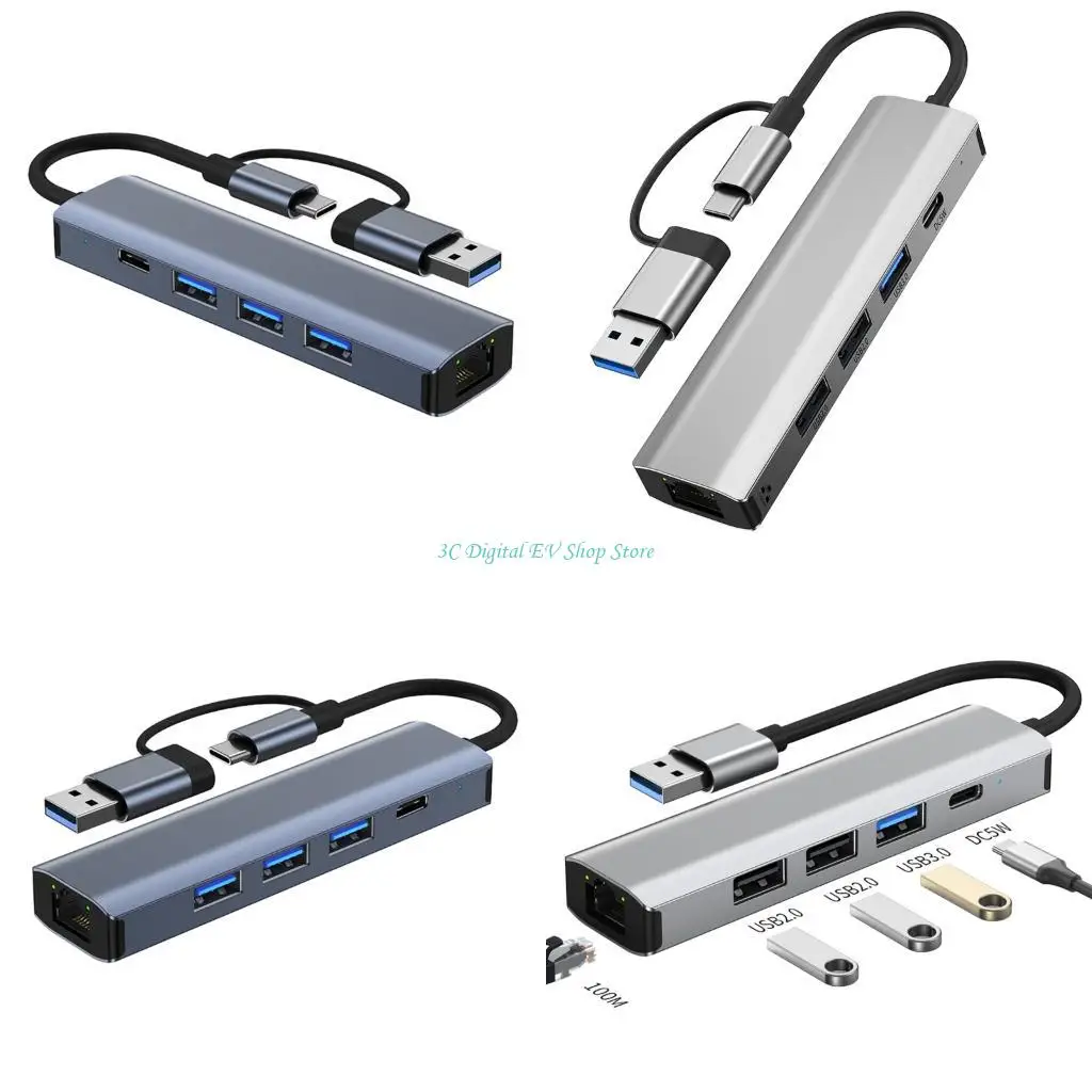E74D USB C HUB Multiport Adapter Type C USB3.0 Data Transfer 100mbps/1000mbps