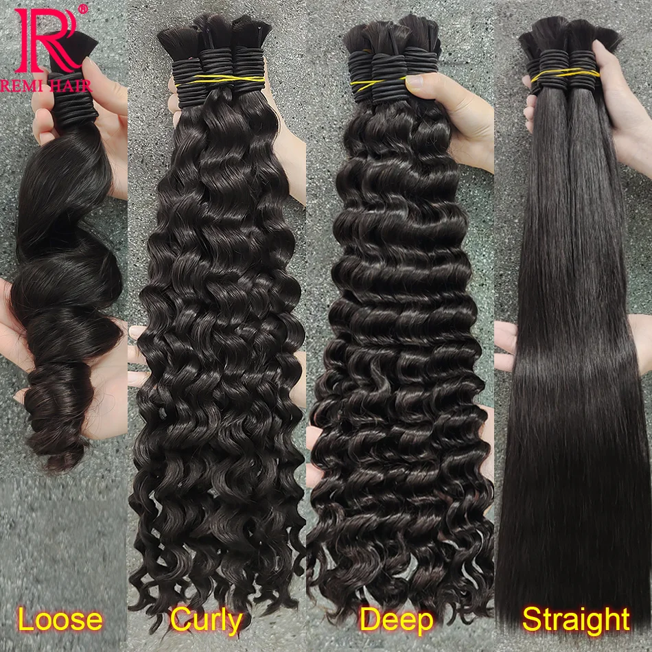 100% Real Human Hair Bulk Deep Wave Loose Deep Natural Color Crochet Hair Human Hair Braiding Extensions Weaving Hair for Women