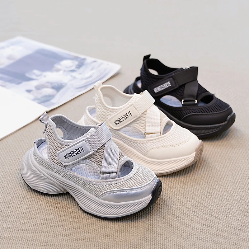 

Boys Girls Sports Sandals Rotating Button Students Sneakers Hollowed-out Summer New Students Running Shoes Mesh Breathable