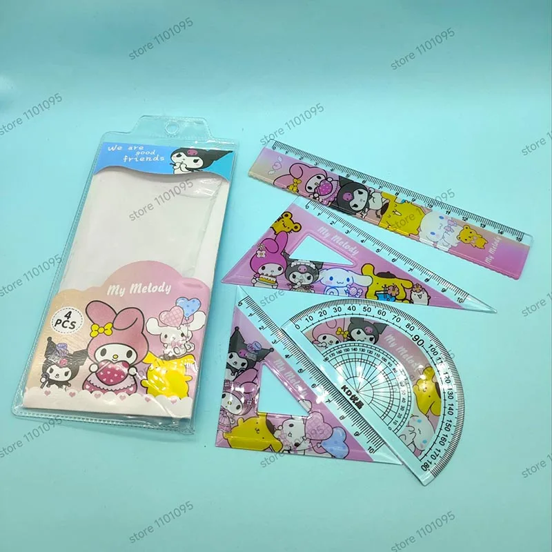 Sanrio Straight Ruler Set For Drawing Cute Protractor Triangular Ruler Promotional Stationery Gift Office School Supplies