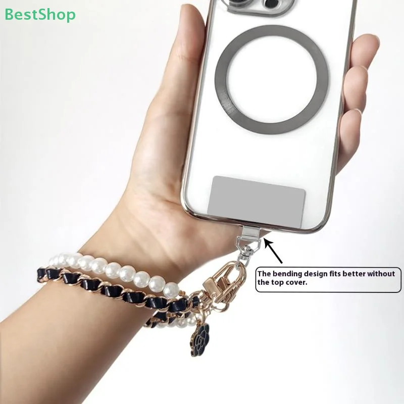 

Pearl Double Chain Short Mobile Phone Lanyard Beaded Phone Anti-drop Chain Wrist Strap Universal Metal Clip Pendant Phone Charm