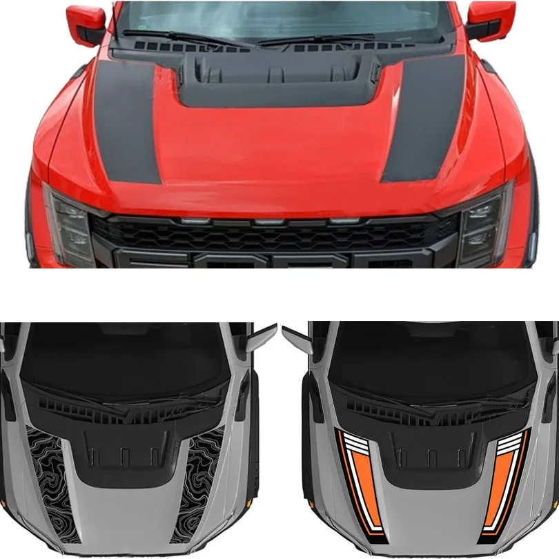 

Пользовательские матовые черные Запчасти для передней головки капота двигателя полосатые наклейки графическая Наклейка виниловая оболочка для Ford F150 F-150 Raptor 2022 2023