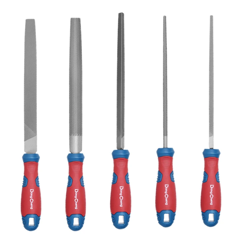 

8/10" T12 High Carbon Steel File Set, Flat Round Half-Round Square Triangular Files, Soft Rubber Handle, Smooth Filing for Metal