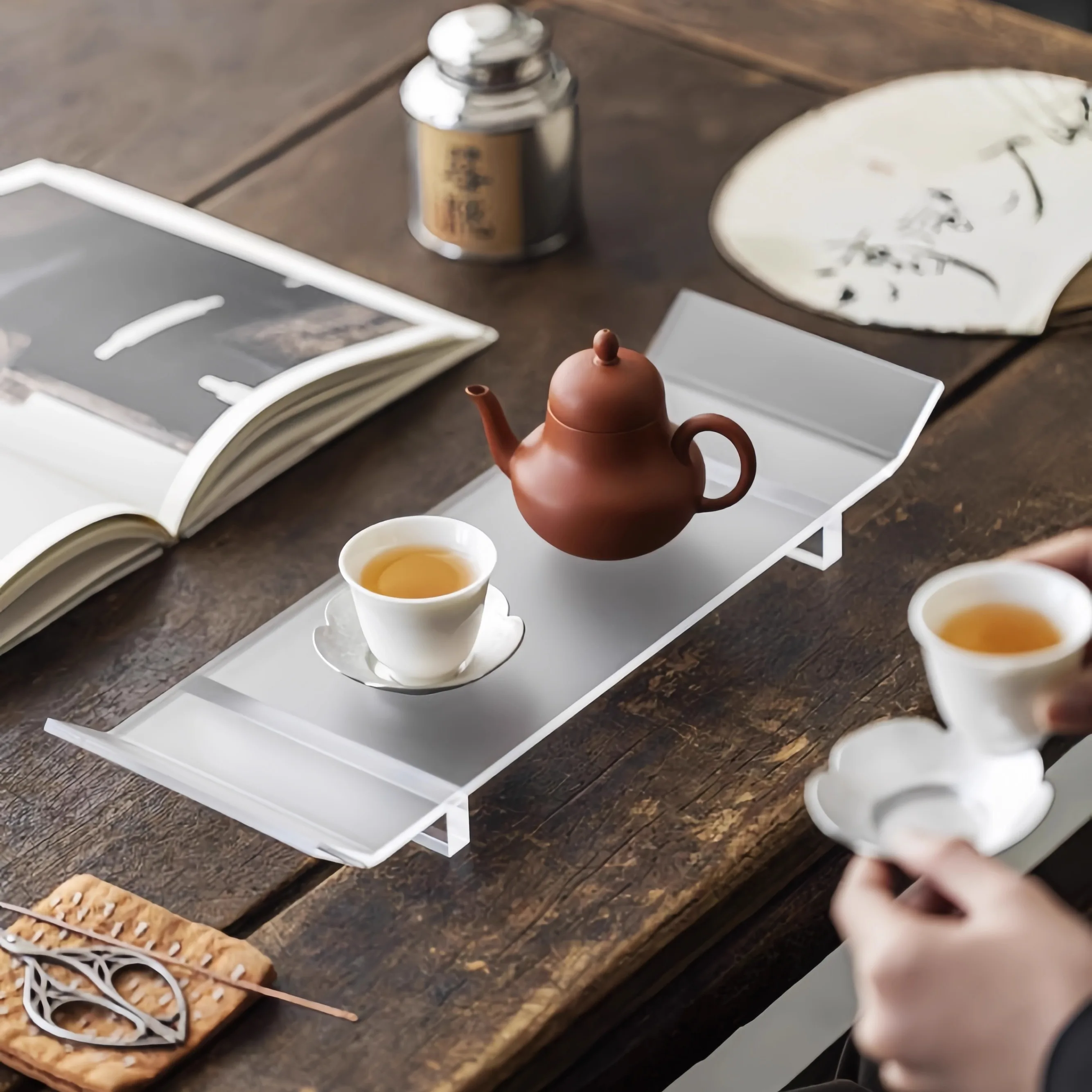 Frosted Acrylic Tea Ceremony Organizer MultiLevel Storage Rack for Dry Brewing & Cup Display Zen Style Décor Tea Storage