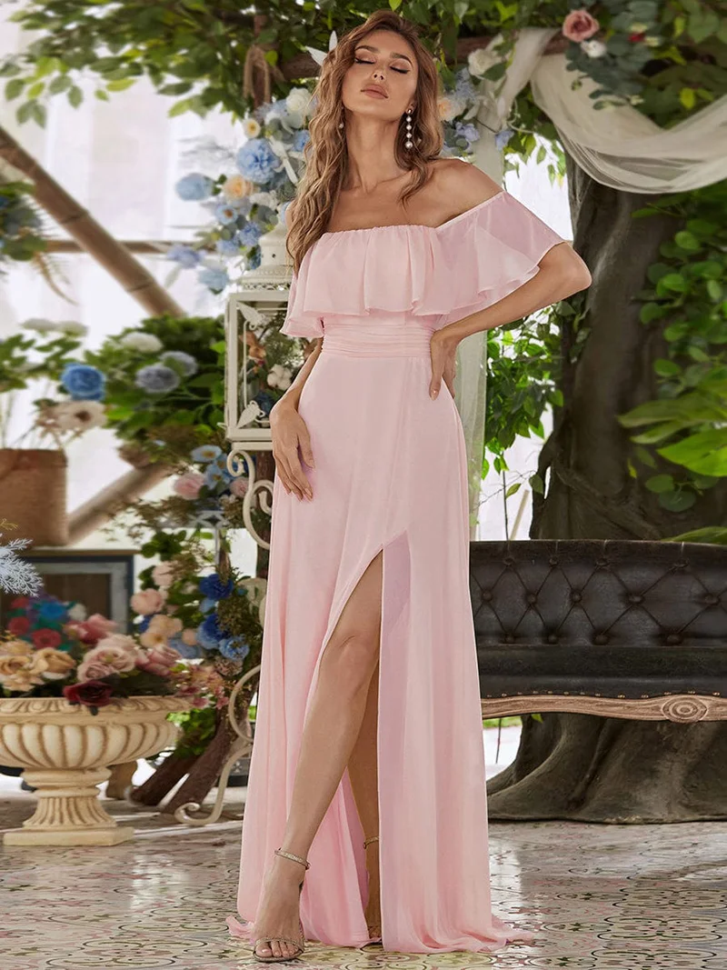 LoveDoris-vestido de dama de honor de gasa con cuello Barco, vestido de novia dividido, línea A, vestido de graduación, vestido de fiesta ajustado, personalizado