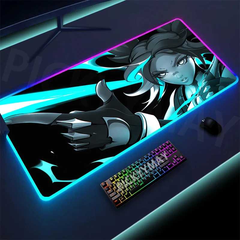 Imagem -05 - Valorant-grande Rgb Gamer Mousepad Mouse Mat Gaming Mousepad Led Keyboard Mats Luminous Desk Pads para pc 40x90cm