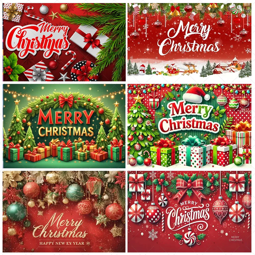 

Merry Christmas Background Supplies New Year Christmas Party Decoration Bell Gifts Xmas Tree Backdrop Banner Photography Props