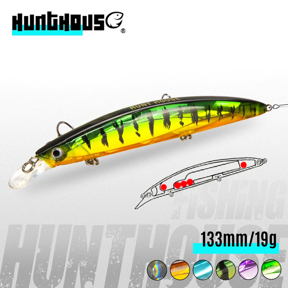 

Hunthouse 3D Laser Minnow Floating Fishing Lure Jerkbait 133mm 19g Long Casting Bait For Snapper Baracudda Duplex Plating LW407