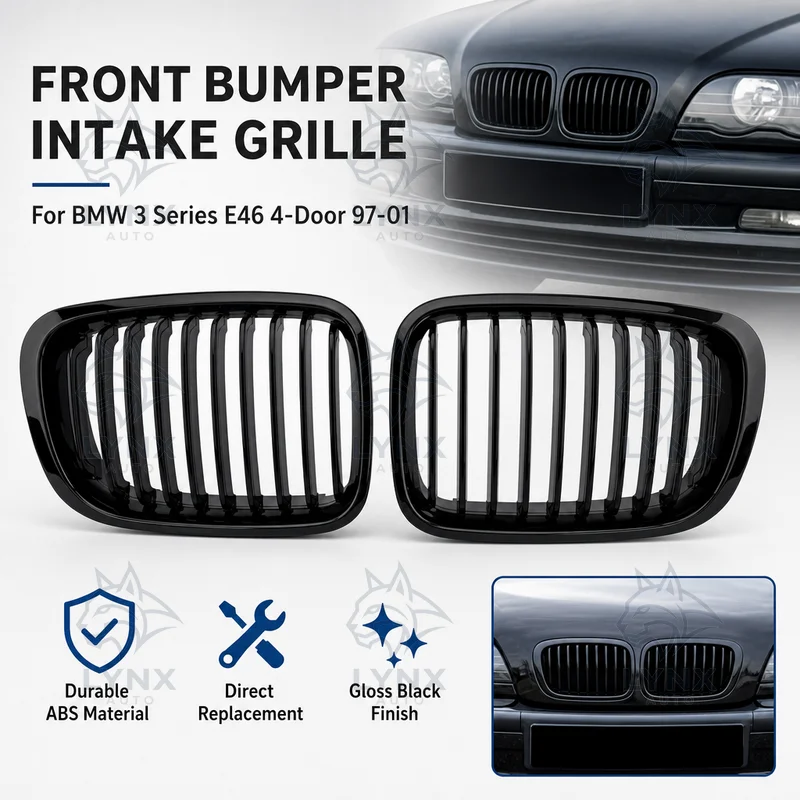 For BMW 3 Series E46 4-Door 97-01 Single Bar Glossy Black Front Bumper Intake Grille Replacement Modification
