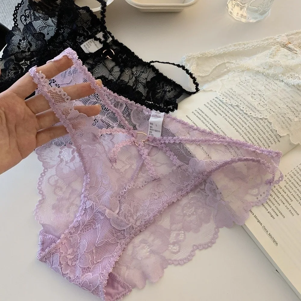 Atmungsaktive Spitzenhöschen mit hoher Taille, dünne Unterwäsche aus Baumwolle im Schrittbereich für Damen, transparente Netz-Spitzen-Slips – Detail 9