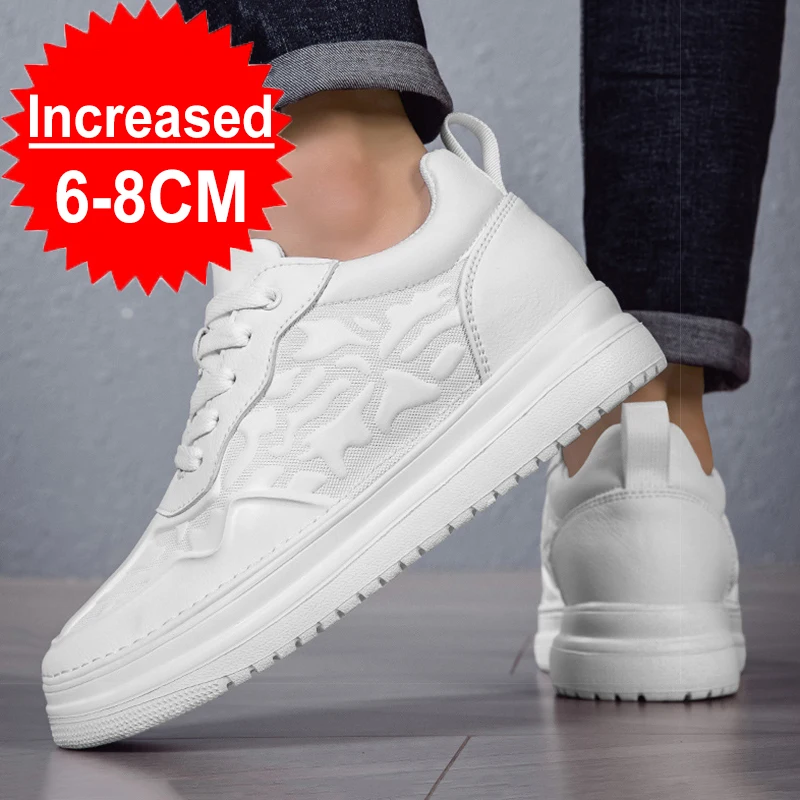 

New Men Sneakers Elevator Shoes Heightening Height Increase Insole 6-8CM High Heels Shoes Genuine Leather Sport Shoes Man Shoes