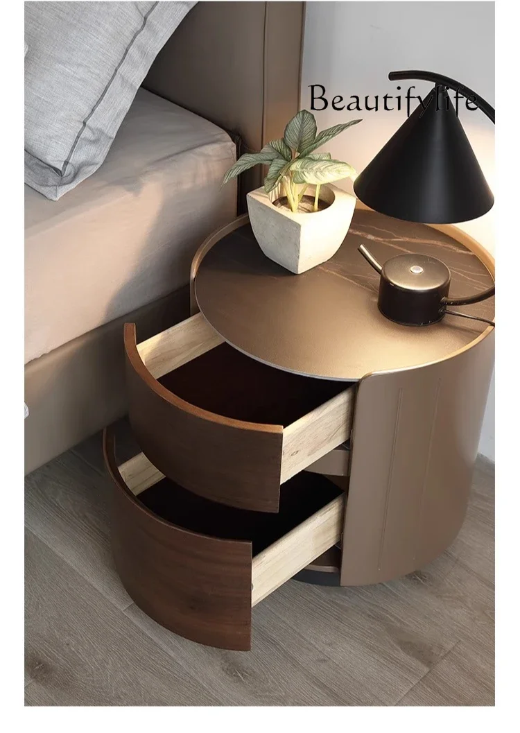 

R Designer Cabinet Italian Minimalist Rock Slab Round With Drawers Bedside Modern Minimalist Bedroom Side Cabinet High Sense