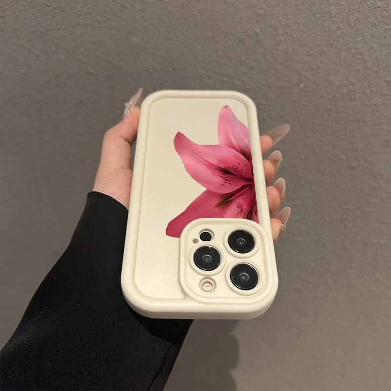 Casing Ponsel Lembut Tahan Benturan Cetak Pola Mawar Merah Tua untuk iPhone 16 15 14 Pro Max 13 12 11 XS X XR 7 8 Plus 16e Sampul