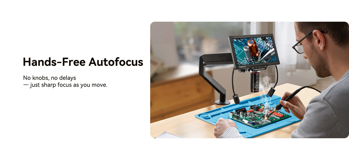 TOMLOV Autofokus Digitalmikroskop 2000X für Elektronik-Lötarbeiten TM3K-AF Max 3K HDMI Mikroskop 10\" IPS-Display Flexibler Arm – Detail 2