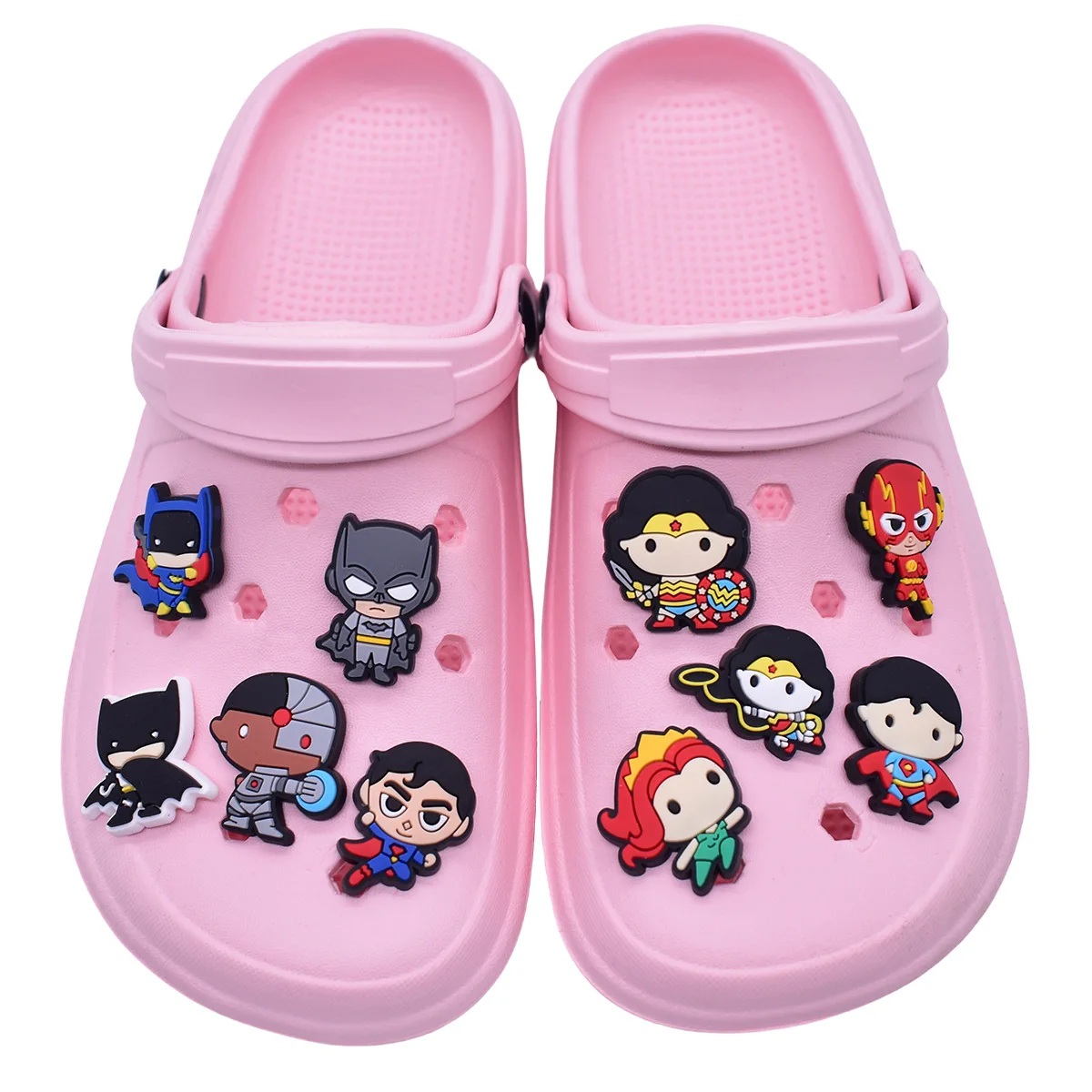 12pcs/SET HotToys NEW DC Superhero Series for Cartoon Shoe Charms Accessories DIY Decoration for Classic Clog Kids Gifts