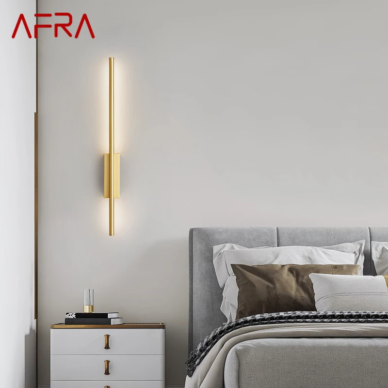 

AFRA Brass Strip Wall Lamp Modern Classic LED 3 Colors Simply Creative Sconce Light for Indoor Bed Living Room Decor