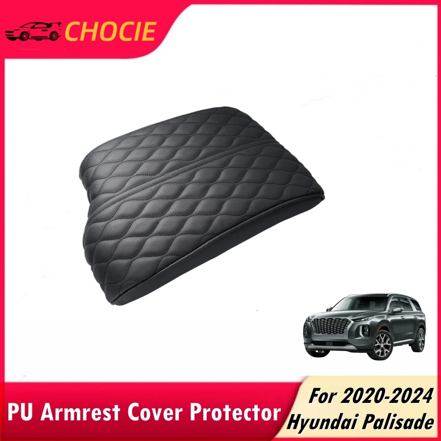 PU Leather Center Armrest Cover for Hyundai Palisade 2020-2024 Accessories Anti-Scratch Armrest Cushion Protector Black Grey